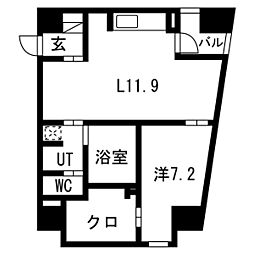 WOBNISHIUMEDA 1SLDKの間取図画像