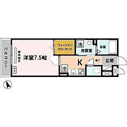 モンテリブロあさひ 2階1Kの間取り