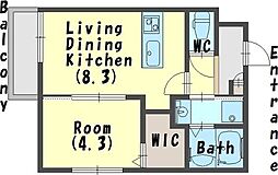 LUCITA大日 2階1LDKの間取り