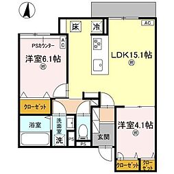 スペチアーレ城北公園 3階2LDKの間取り