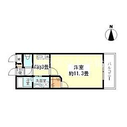 グレイスパルコート 2階1Kの間取り