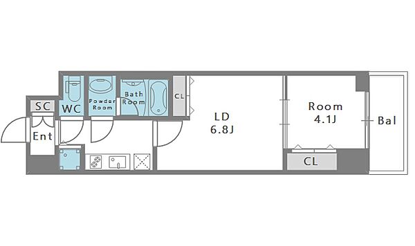 スプランディッド堀江 805｜大阪府大阪市西区南堀江2丁目(賃貸マンション2K・8階・32.70㎡)の写真 その2