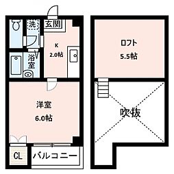エヌズコート2 1Kの間取図画像