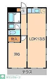 エヴァグリーン中村 1階1LDKの間取り