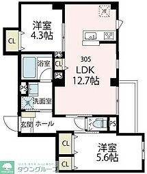 アバンティ カワサキ 2LDKの間取図画像