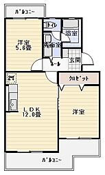 アーリー・1 2LDKの間取図画像