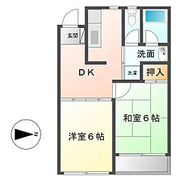 第1原マンション 2DKの間取図画像