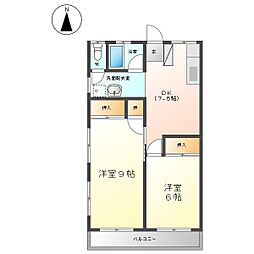 ひばりヶ丘ハイツ 2DKの間取図画像
