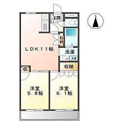 ハピネスライフB 2LDKの間取図画像