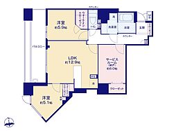 シティデュオタワー川口 2SLDKの間取図画像