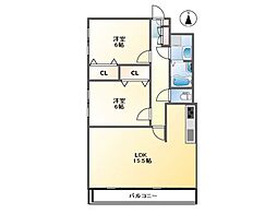 グランドメルシー北原台 2LDKの間取図画像
