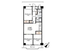 芝園ハイツ1号棟 3LDKの間取図画像