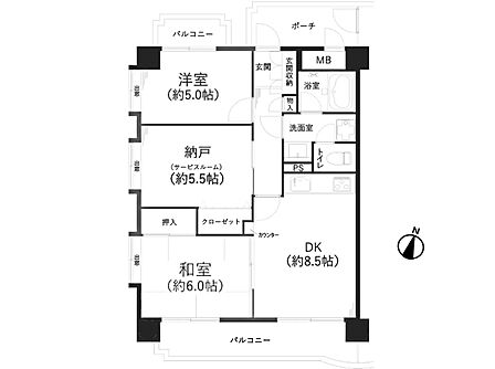 【間取り図】専有面積55.44m2