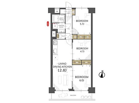 【間取図】専有面積63.84m2