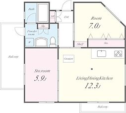 小田急小田原線 参宮橋駅 徒歩6分の賃貸アパート 3階1SLDKの間取り