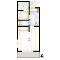 プルーマ武蔵野II 1階1Kの間取り