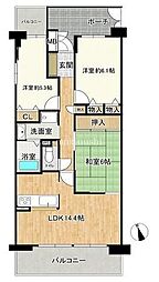 ヴィルメゾン上野芝 3LDKの間取図画像