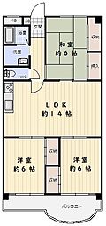 北須磨団地D-1棟 3LDKの間取図画像
