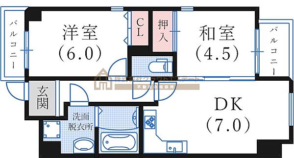 フェリカ大和 ｜兵庫県神戸市灘区大和町2丁目(賃貸マンション2DK・4階・40.82㎡)の写真 その2