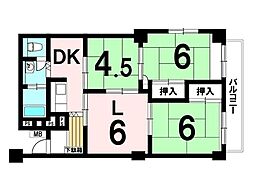 西八王子ハイツD棟 3LDKの間取図画像