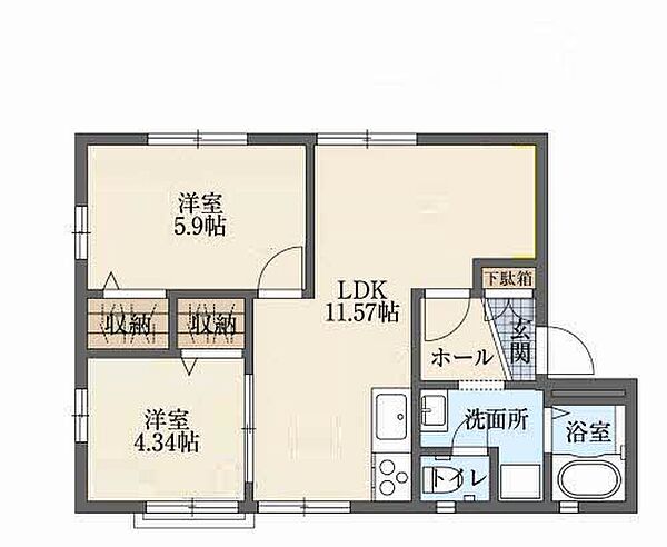 クレスコ B102｜兵庫県姫路市中地(賃貸アパート2LDK・1階・48.84㎡)の写真 その2