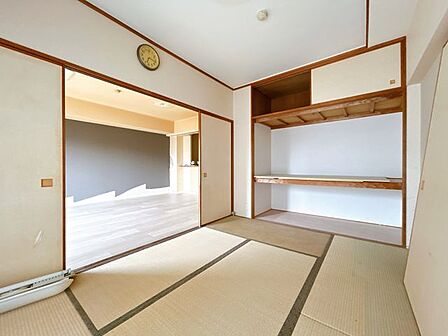 【リフォーム中】約6帖の和室写真です。畳の表替え、押入内部のクロス張替えを行います。