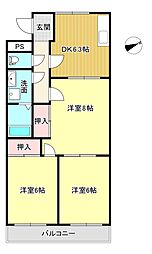 タクロウ団地B棟 3DKの間取図画像