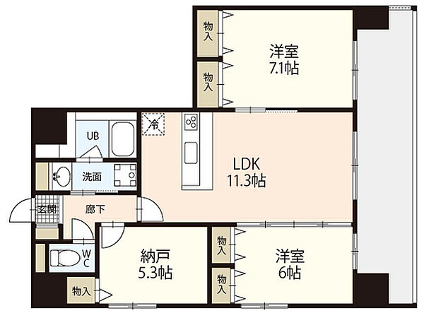 広島県広島市中区宝町(賃貸マンション3LDK・20階・72.55㎡)の写真 その2