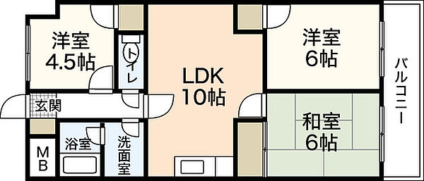 サンシティー十日市 ｜広島県広島市中区十日市町1丁目(賃貸マンション3LDK・2階・61.60㎡)の写真 その2