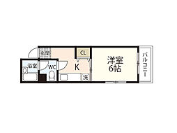 サンライズ河原町 1DKの間取図画像