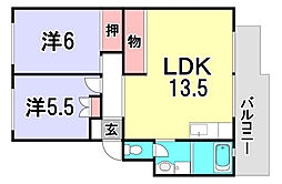 サンコーポ井口B 2LDKの間取図画像