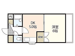 サンハイム庚午南 1DKの間取図画像