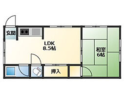 平和マンション 1LDKの間取図画像