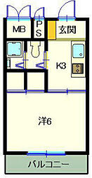 第6みぞたコーポ 1Kの間取図画像