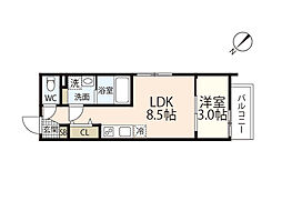 S-MOVE庚午北 301 3階1LDKの間取り