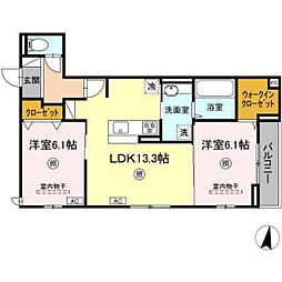 D-ROOM高須2丁目 B棟 2LDKの間取図画像