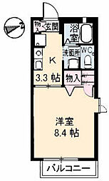 サニーハイツ牛田C 1Kの間取図画像