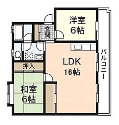 二反田ビル 2LDKの間取図画像