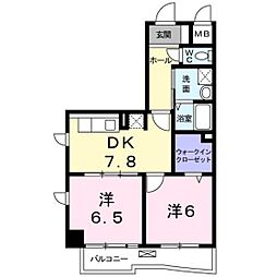 ラ・ポール日出 2DKの間取図画像