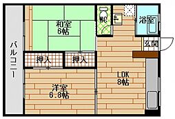 牛田コーポラス 2DKの間取図画像