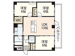 グランベル平和公園 3LDKの間取図画像