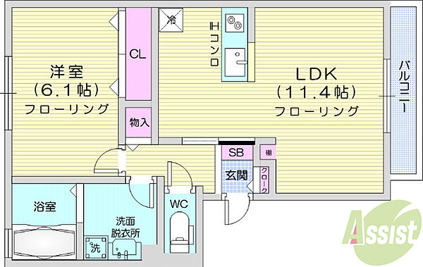 セジュール宮城野 305｜宮城県仙台市宮城野区宮城野2丁目(賃貸アパート1LDK・3階・44.21㎡)の写真 その2