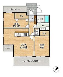 メロディーハイム守口参番館 2LDKの間取図画像