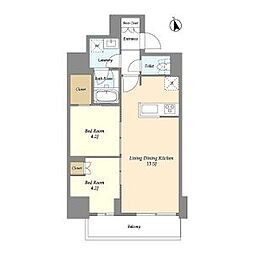 都営新宿線 船堀駅 徒歩8分の賃貸マンション 14階2LDKの間取り