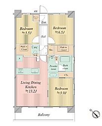 都営新宿線 船堀駅 徒歩12分の賃貸マンション 1階3LDKの間取り