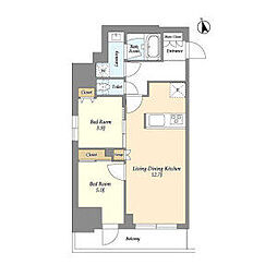 都営新宿線 船堀駅 徒歩9分の賃貸マンション 14階2LDKの間取り