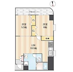 東京メトロ東西線 葛西駅 徒歩18分の賃貸マンション 10階2LDKの間取り