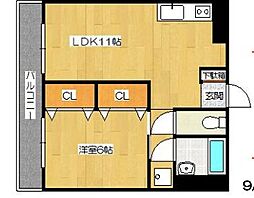 東京メトロ東西線 浦安駅 徒歩2分の賃貸マンション 9階1LDKの間取り