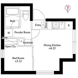 東京メトロ東西線 門前仲町駅 徒歩7分の賃貸マンション 3階1DKの間取り