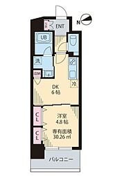 都営大江戸線 門前仲町駅 徒歩7分の賃貸マンション 5階1DKの間取り